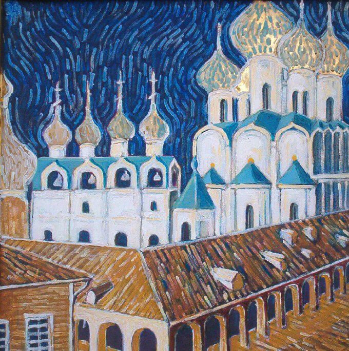 Suuren Rostovin Luostari, Rostov Velikij, Keski-Venäjä, 80x80 cm, sekatekniikka