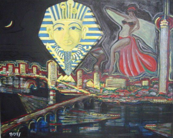 Minne menet ihminen? Cairo by Night, Seitsemän hunnun tanssi, 81x100 cm, öljyväri, yksityisomistuksessa.