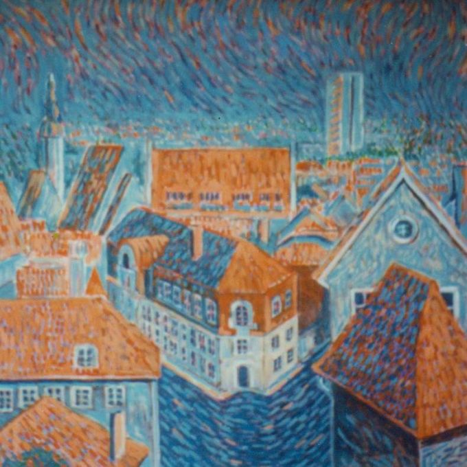Vana Tallinn, 81x81 cm, öljyväri, omistaa Planmeca Group