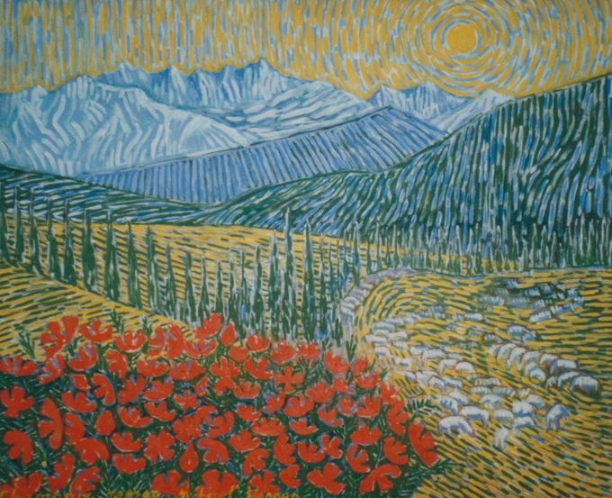 Villiunikoita Alpeilla, 100x81 cm, öljyväri, omistaa Planmeca Group