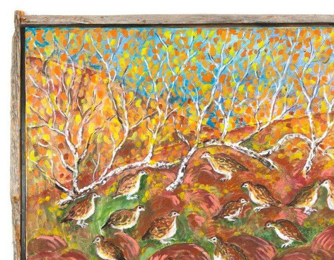 Riekkometsä Kebnekaisella, Pohjois-Ruotsi. 60x80 cm tempera/öljyväri, kelopuukehys